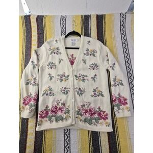 Vintage Talbots  Embroidered Flower Cottage Core Cardigan Petite Small Oversized